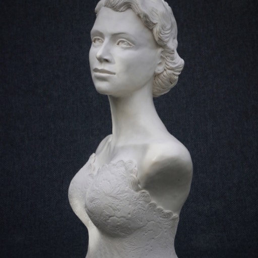 Queen Elizabeth II Poured Marble Sculpture Front Right Side 2