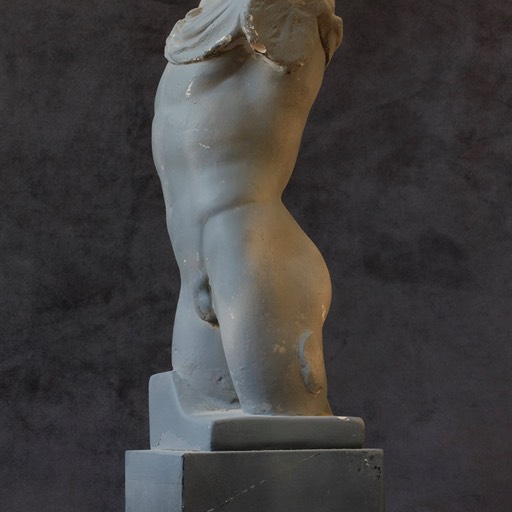 Torso of Hermes Grey Poured  Marble Sculpture Left-side